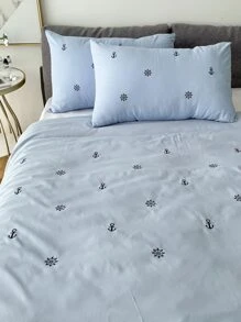 Anchor Embroidered Duvet Cover Set Without Filler - Blue - View 1