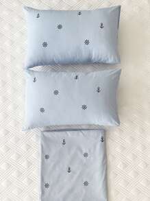 Anchor Embroidered Duvet Cover Set Without Filler - Blue - View 3
