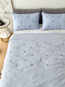 Anchor Embroidered Duvet Cover Set Without Filler - Blue - View 5