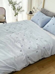 Anchor Embroidered Duvet Cover Set Without Filler - Blue - View 6