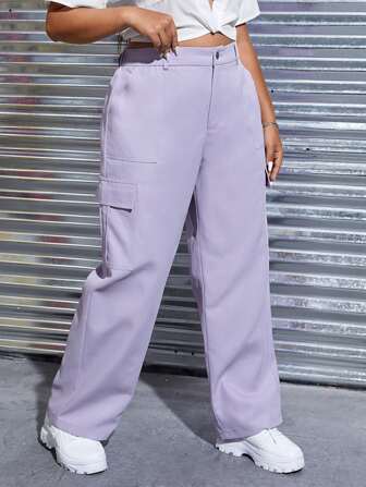 Plus High Waist Flap Pocket Cargo Pants
