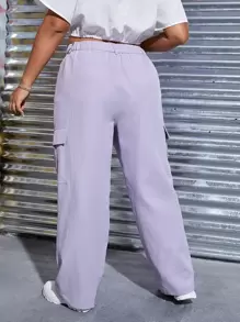 SHEIN EZwear 大碼高腰翻蓋口袋工裝褲