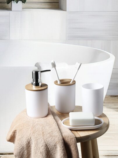 Set da 4 pezzi Dispenser per lozione e porta sapone e bicchiere per collutorio, set moderno in plastica per dispenser di lozione per bagno, decorazione per la casa, decorazione autunnale, ritorno a scuola