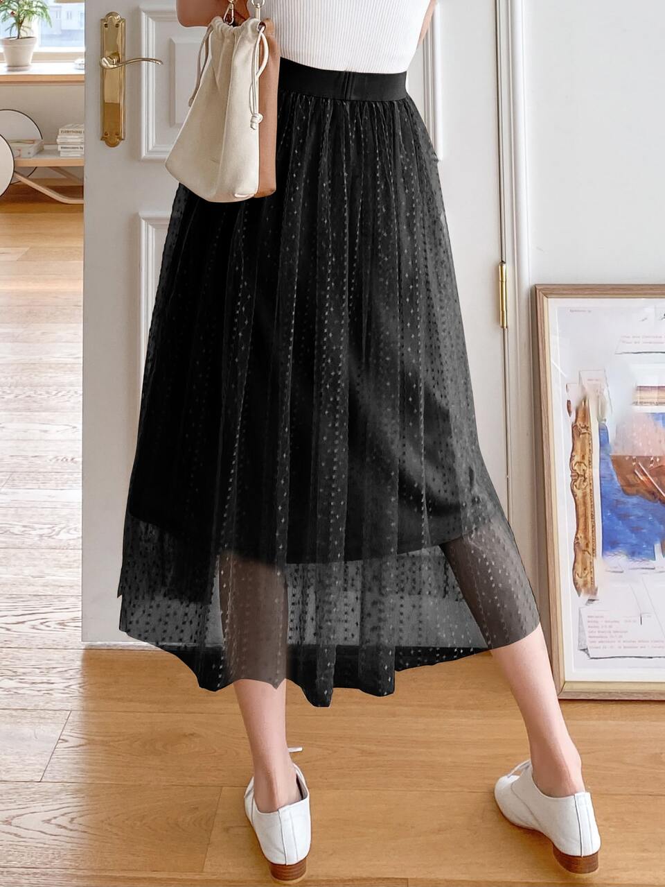 High Waist Embroidery Mesh Skirt