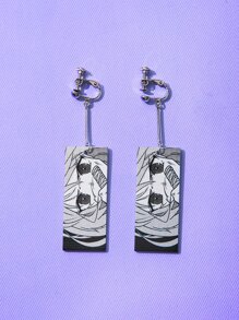 ROMWE Anime Pendientes largos geométricos con estampado de figura