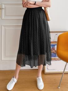 DAZY High Waist Embroidery Mesh Skirt - Black - View 5