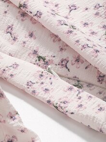 DAZY 小碎花方領泡泡袖襯衫 - 淡紫色 - 查看 5