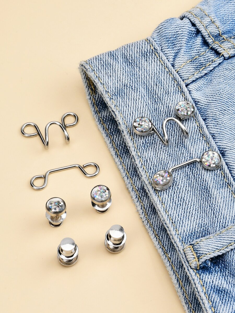 2 Sets-White Waist Buckle, Button, Clamp, Clothing Accessories