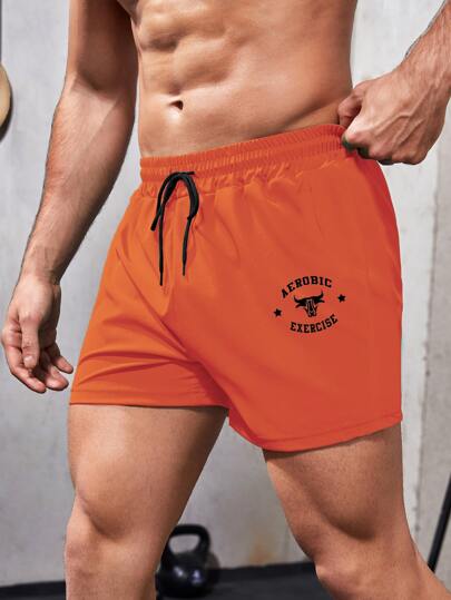 Manfinity Sport Corelite 男士黃牛和字母圖案腰部抽繩運動短褲