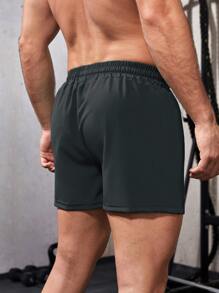 Manfinity Fitness Boyfriend Style Men Cattle & Letter Graphic Drawstring Waist Sports Shorts Gym Shorts Jogger Shorts Grey Shorts - Dark Grey - View 2