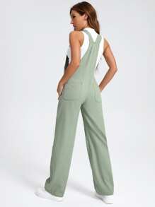 SHEIN EZwear Patched Pocket Denim Dungarees Without Tank Top - Mint Green - View 2
