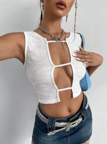 SHEIN ICON Cut Out Crop Tank Top - White - View 1