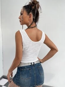 SHEIN ICON Cut Out Crop Tank Top - White - View 2