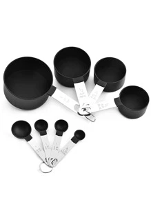 8 piezas de acero inoxidable Taza medidora & Set cuchara - Negro - Ver 3