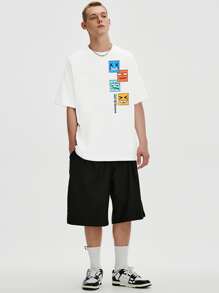Hombres Camiseta de hombros caídos con slogan & con estampado de expresión - Blanco - Ver 3