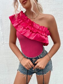 Top de un hombro ribete con fruncido