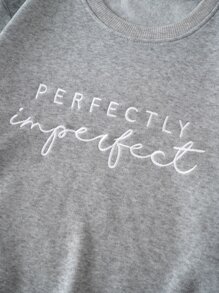 SHEIN EZwear Letter Graphic Thermal Lined Sweatshirt Pullover Fall - Light Grey - View 5