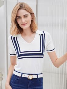 MOTF PREMIUM VISCOSE NAUTICAL KNIT TOP - White - View 2