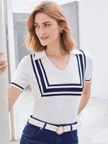 MOTF PREMIUM VISCOSE NAUTICAL KNIT TOP - White - View 5
