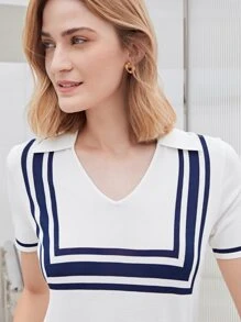 MOTF PREMIUM VISCOSE NAUTICAL KNIT TOP - White - View 6