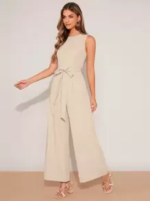 SHEIN Privé Jumpsuit mit Falten breitem Beinschnitt, Gürtel