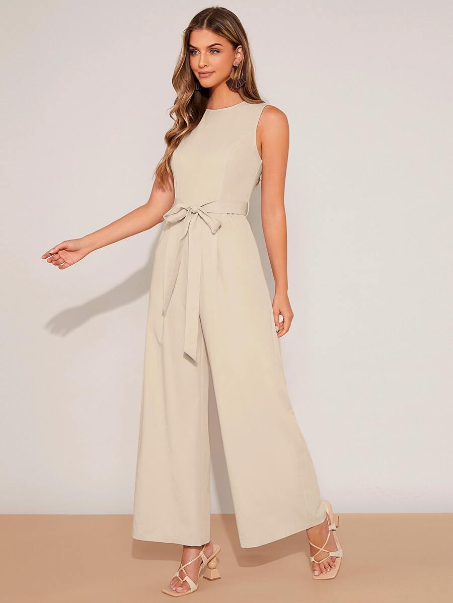 SHEIN Privé Jumpsuit mit Falten breitem Beinschnitt, Gürtel