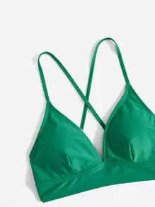 Crisscross Back Bikini Top, For Summer Beach Vacation - Green - View 3