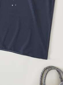 隨機圖案印花落肩袖罩衫連衣裙不附比基尼 - 藏蓝色 - 查看 6