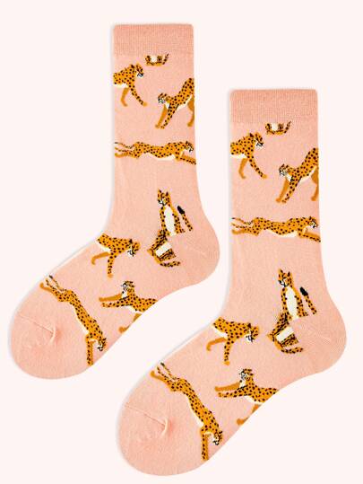 Leopard Print Crew Socks, Fall Socks