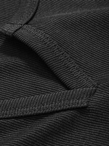 DAZY 女式罗纹针织缺口领T恤、短款上衣 - 黑色 - 查看 5