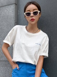 DAZY Đồ họa Chữ cái Vòng cổ Áo thun - trắng - Xem 2