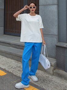DAZY Đồ họa Chữ cái Vòng cổ Áo thun - trắng - Xem 3