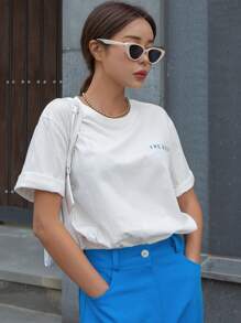 DAZY Đồ họa Chữ cái Vòng cổ Áo thun - trắng - Xem 8