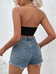 SHEIN Unity Hook And Eye Curved Hem Tank Top - Black - View 2