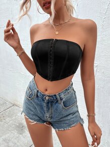 SHEIN Unity Hook And Eye Curved Hem Tank Top - Black - View 1