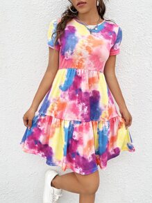 SHEIN LUNE Đầm Viên lá sen Cà vạt nhuộm Giải trí - Nhiều màu - Xem 2