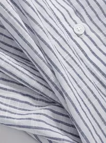 DAZY 条纹落肩口袋贴布衬衫、长袖上衣、秋装 - 藍白色 - 查看 4