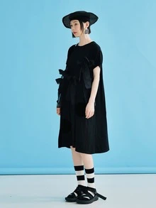 Bow Front Solid Dress - Black - View 4