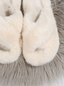 Cross Strap Fluffy Bedroom Slippers - Beige - View 3