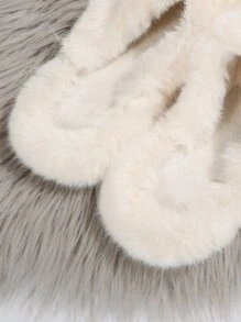 Cross Strap Fluffy Bedroom Slippers - Beige - View 4