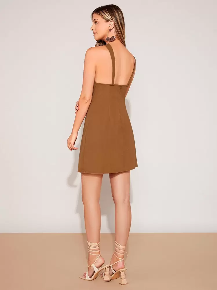 SHEIN BAE Vestido de tirantes girante delantero - Caqui - Ver 2