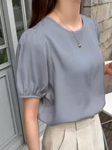 DAZY Áo sơ mi nữ Buộc lại màu trơn Giải trí - Màu xanh bụi bặm - Xem 3