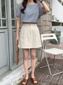 DAZY Áo sơ mi nữ Buộc lại màu trơn Giải trí - Màu xanh bụi bặm - Xem 5