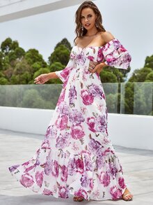 YISIKADO Đầm Cắt ra Viên lá sen Dây kéo Hoa Tất cả trên in Boho - Màu tím - Xem 5