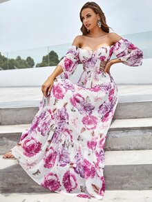 YISIKADO Đầm Cắt ra Viên lá sen Dây kéo Hoa Tất cả trên in Boho - Màu tím - Xem 6