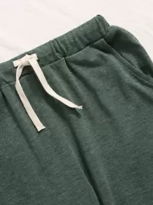 SHEIN Young Boy Toddler Boys Letter Patched Detail Tee & Drawstring Waist Sweatpants - Dark Green - View 3