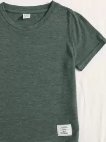 SHEIN Young Boy Toddler Boys Letter Patched Detail Tee & Drawstring Waist Sweatpants - Dark Green - View 4