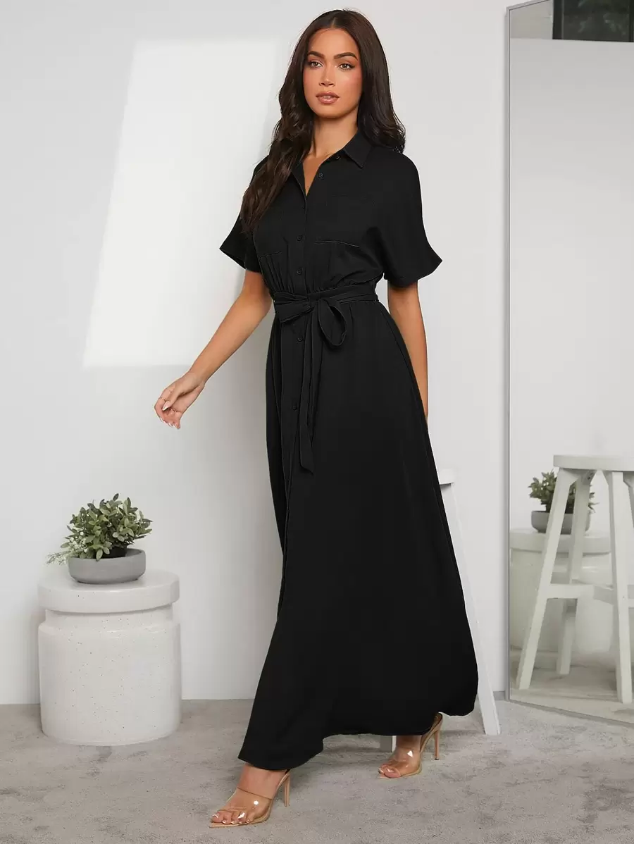 SHEIN Clasi Solid Button Up Shirt Dress