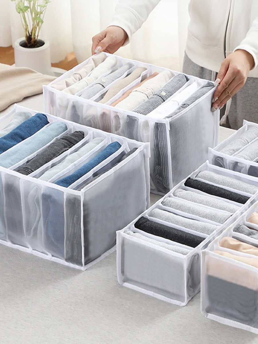 1pc Multi-grid Clothes Storage Box, White Nylon Underwear Compartment Organizer, Pants Underwear Storage Box, For Drawer Storage - White - View 1
