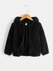 SHEIN Toddler Boy Jackets Zip Plain Casual - Hitam - View 1